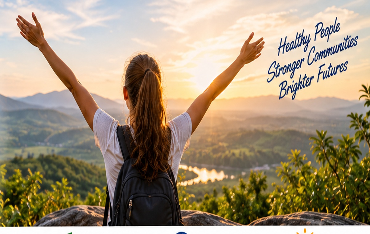 Person overlooking a bright landscape at sunrise